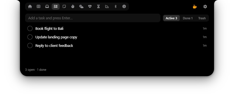 Poni's Todo tab with three active tasks